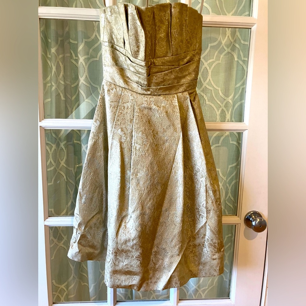 Priscilla of Boston Designer Elegant Gold Brocade Strapless Dress w/ zipper back